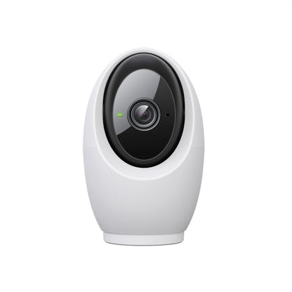 White security camera with black lens on a white background