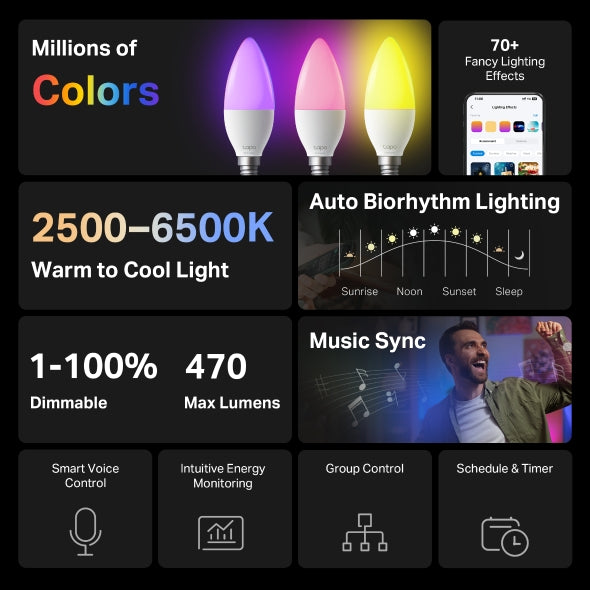 Tp-Link Tapo Smart Light Bulb, 2Pack, Multicolor