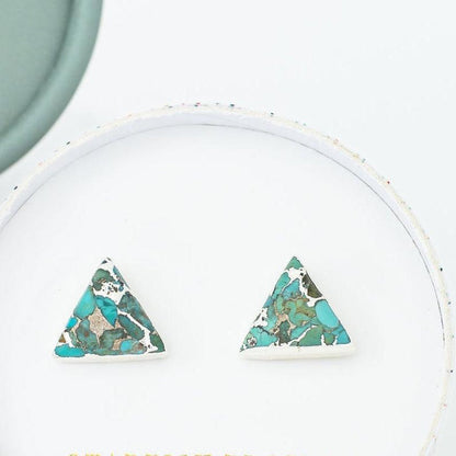 Triangle Turquoise Studs in Sterling Silver- Supports Women Survivors