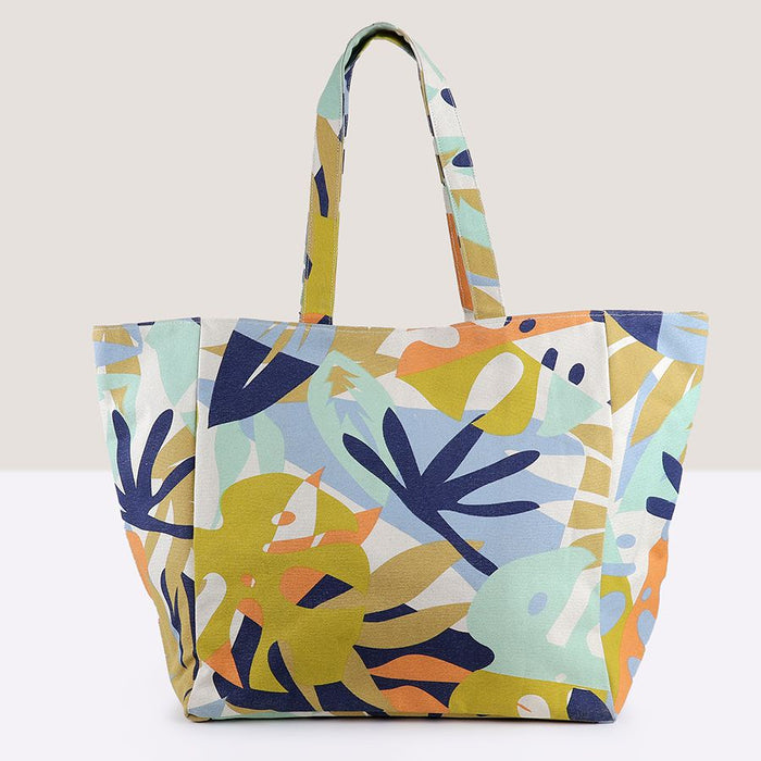 Tropical Mix Canvas Tote Bag - Blue & Mustard