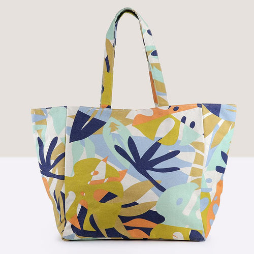 Tropical Mix Canvas Tote Bag - Blue & Mustard