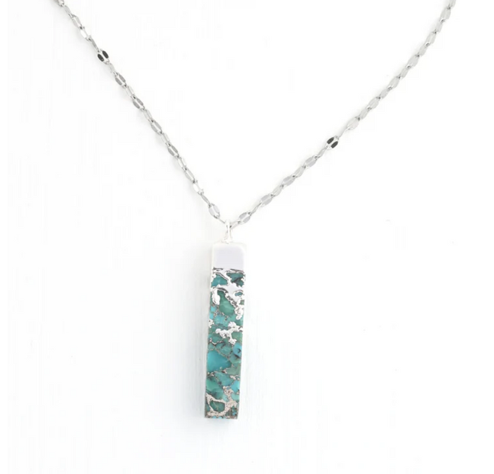 Turquoise & Silver Bar Necklace, Give freedom to girls & women!