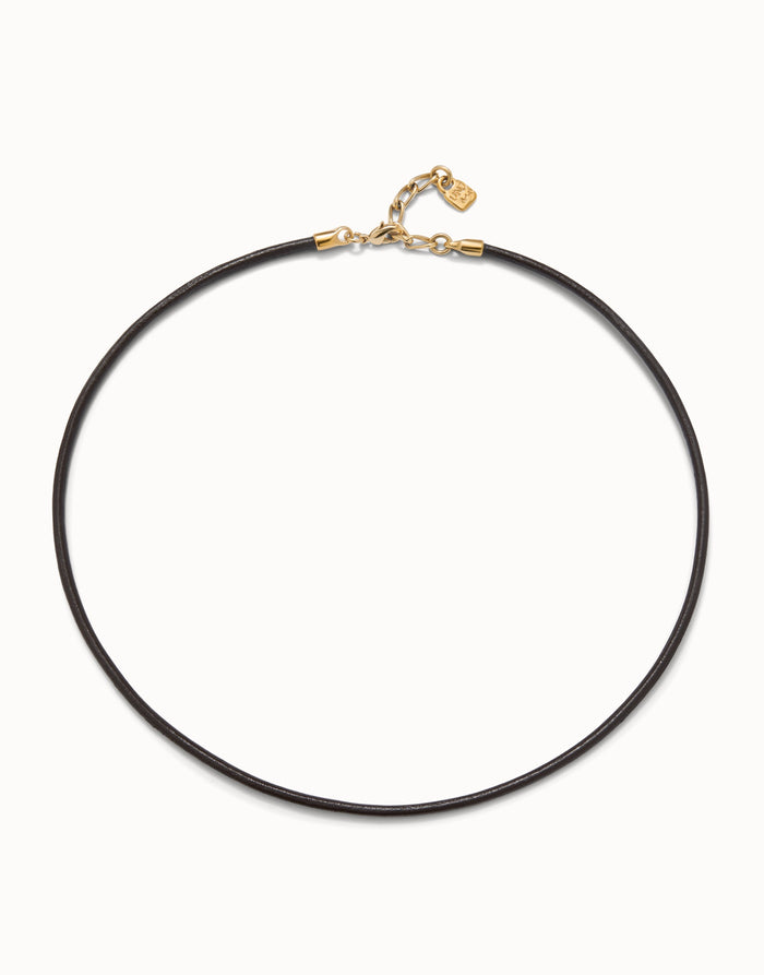 UNOde50 Black Leather Short Necklace - Gold Clasp