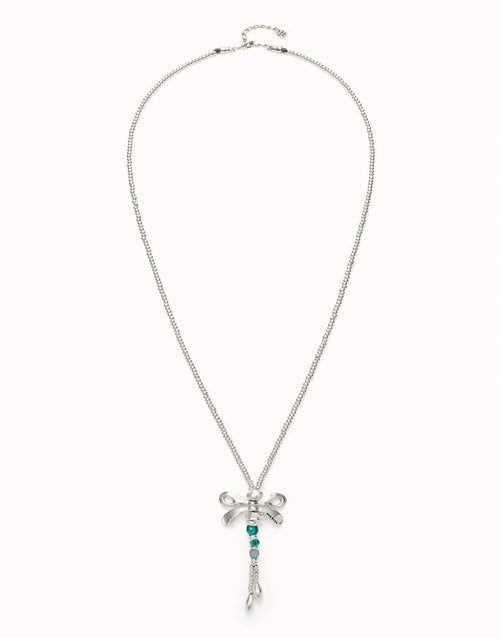 UNOde50 Long Dragonfly & Green Crystal Necklace