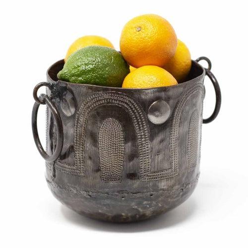 Upcycled Steel Drum, Hammered Container / Pot with Round Handles, Fair Trade, Haiti