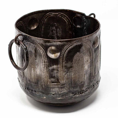 Upcycled Steel Drum, Hammered Container / Pot with Round Handles, Fair Trade, Haiti