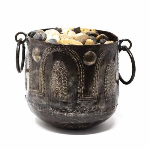 Upcycled Steel Drum, Hammered Container / Pot with Round Handles, Fair Trade, Haiti