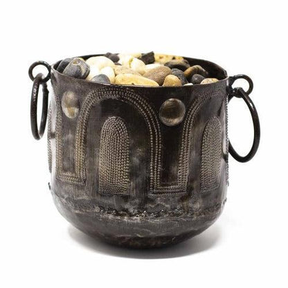 Upcycled Steel Drum, Hammered Container / Pot with Round Handles, Fair Trade, Haiti