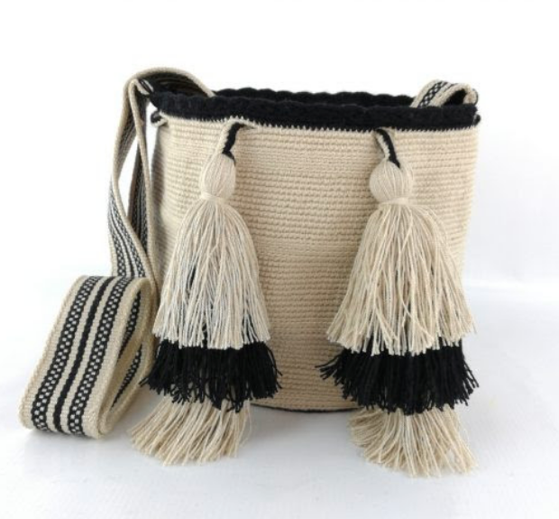 Wayuu Bag, medium,  one of a kind, Hand Crafted & Fair Trade, Black & Natural - Give Back Goods