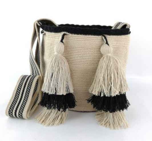 Wayuu Bag, medium,  one of a kind, Hand Crafted & Fair Trade, Black & Natural - Give Back Goods