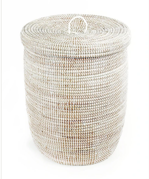 White Handwoven White Hamper Basket, Fair Trade