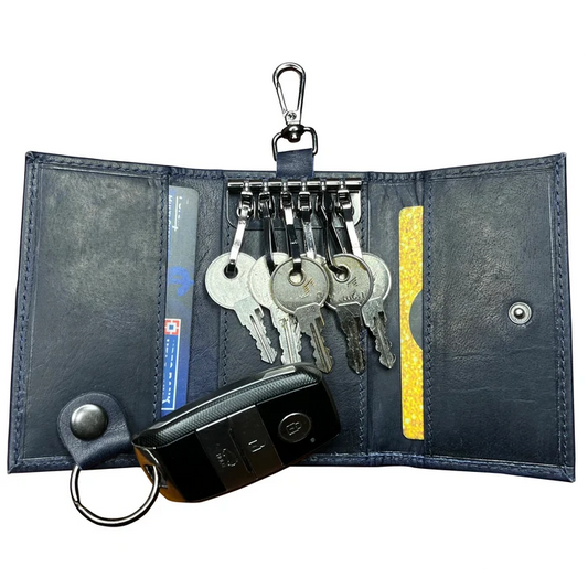 Willow Leather Key Holder Smart Fob Car Key Loop Slim Keychain (Blue)