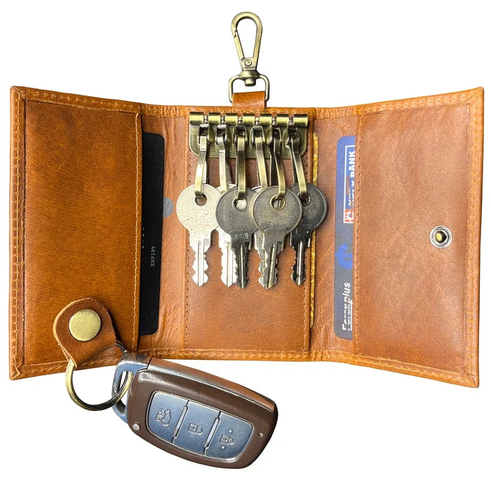 Willow Leather Key Holder Smart Fob Car Key Loop Slim Keychain (Cognac)