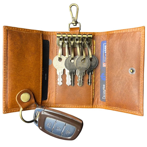 Willow Leather Key Holder Smart Fob Car Key Loop Slim Keychain (Cognac)