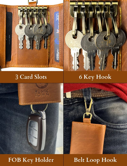 Willow Leather Key Holder Smart Fob Car Key Loop Slim Keychain (Cognac)
