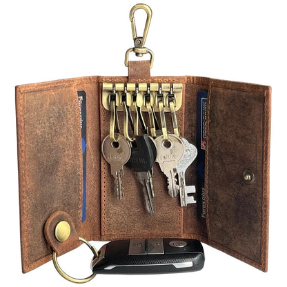 Willow Leather Key Holder Smart Fob Car Key Loop Slim Keychain (Dark Brown)