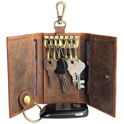 Willow Leather Key Holder Smart Fob Car Key Loop Slim Keychain (Dark Brown)