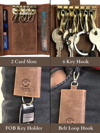 Willow Leather Key Holder Smart Fob Car Key Loop Slim Keychain (Dark Brown)