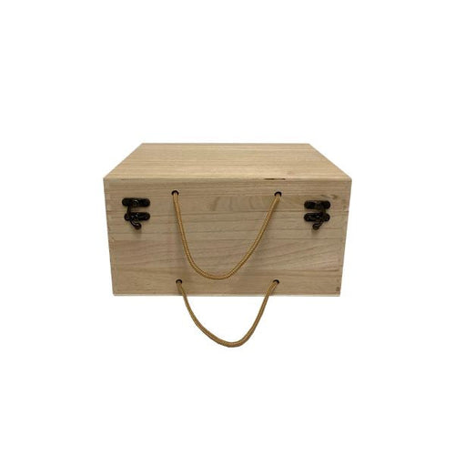 Wooden 6 Btl Gift Box, Braid handles, Metal fasteners