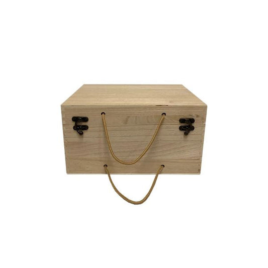 Wooden 6 Btl Gift Box, Braid handles, Metal fasteners