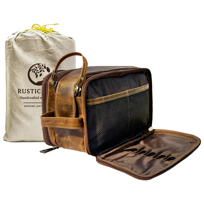 Wren Leather Toiletry Bag for Women Men By Rustic Town
