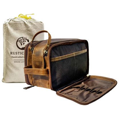 Wren Leather Toiletry Bag for Women Men By Rustic Town