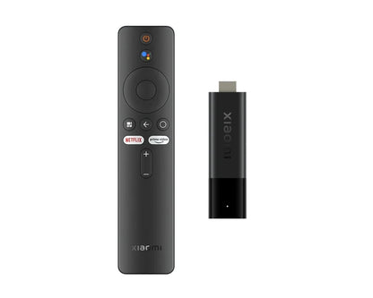 Xiaomi TV remote control and HDMI dongle on a white background