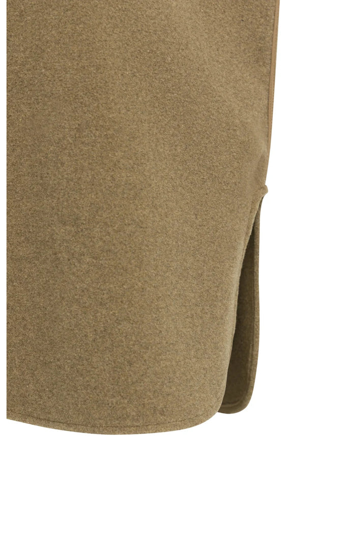 Close-up of YAYA 02-021008-608 Wool Blend Body Warmer with Stand-up Collar Teak Brown fabric detail, shop YAYA at Dotique.