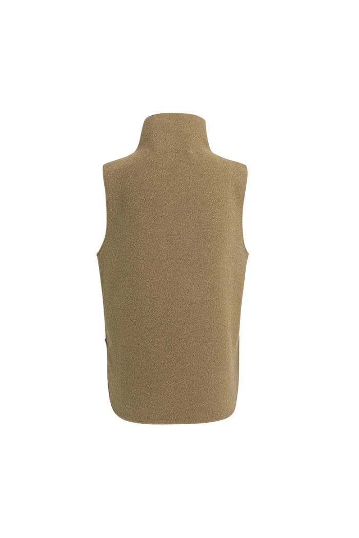 Back view of YAYA 02-021008-608 Wool Blend Body Warmer with Stand-up Collar Teak Brown, shop YAYA at Dotique.