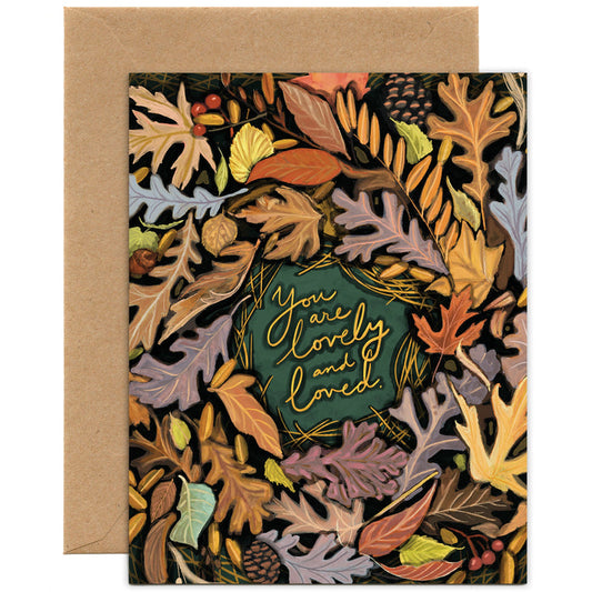You Are Lovely and Loved Leaf Wreath — Birthday, Thank You, Friendship Card