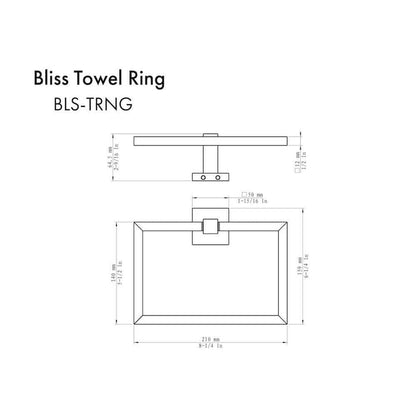 Technical drawing of a ZLINE Bliss Towel Ring in Polished Gold (BLS-TRNG-PG) with dimensions on a white background